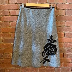 Wool Skirt with Sequined Rose Detail